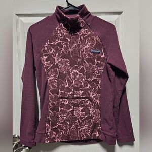 Columbia Women's Floral Fleece Pullover Burgundy With Pink - Size Small